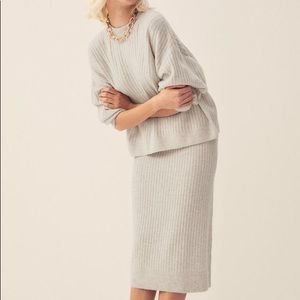 H&M | Rib-Knit Skirt Set in Beige